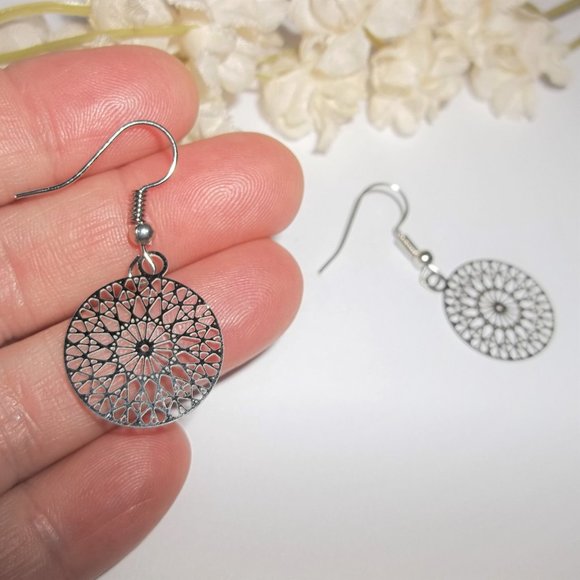 Dark Silver Circle Earrings Fashion Jewelry Dangle Drop Minimalist Style 6823 - Picture 6 of 8